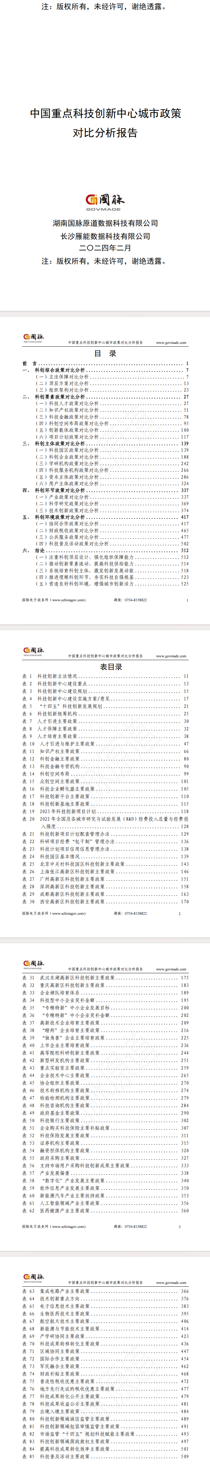中国重点科技创新中心城市政策对比分析报告