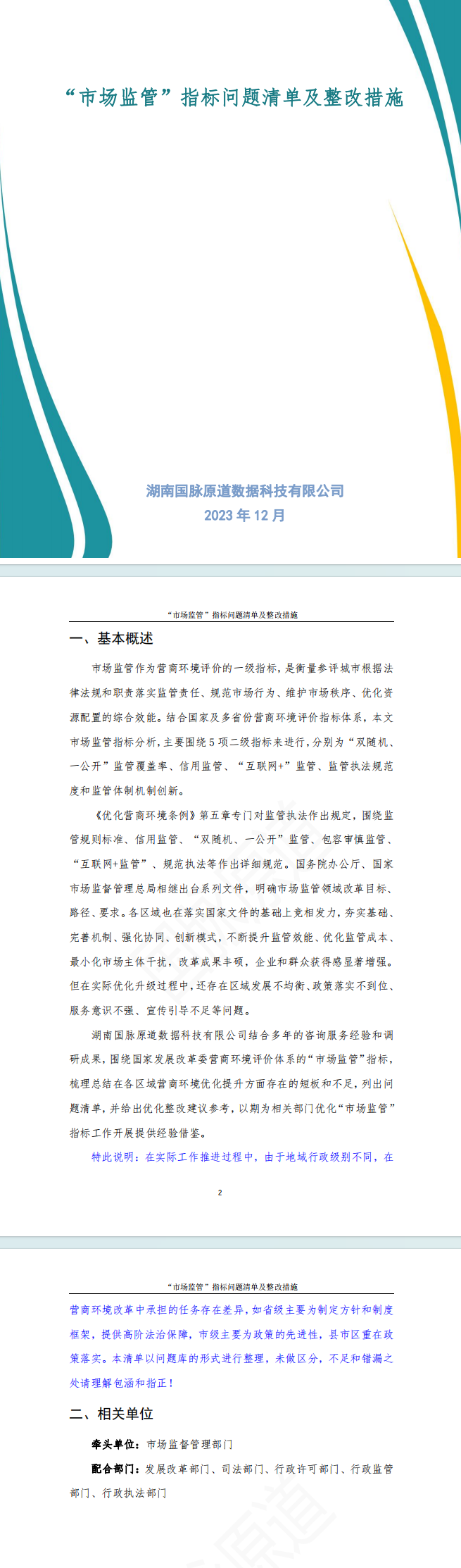 “市场监管”指标问题清单及整改措施